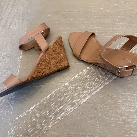 Express Tan Cork Wedge Ankle Strap Sandals - Picture 3 of 7